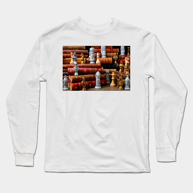 Old Books And Chess Men Long Sleeve T-Shirt by photogarry